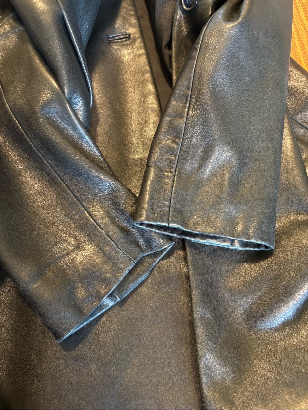 Express Dark Green Leather Longline Trench Coat - Picture 14 of 14